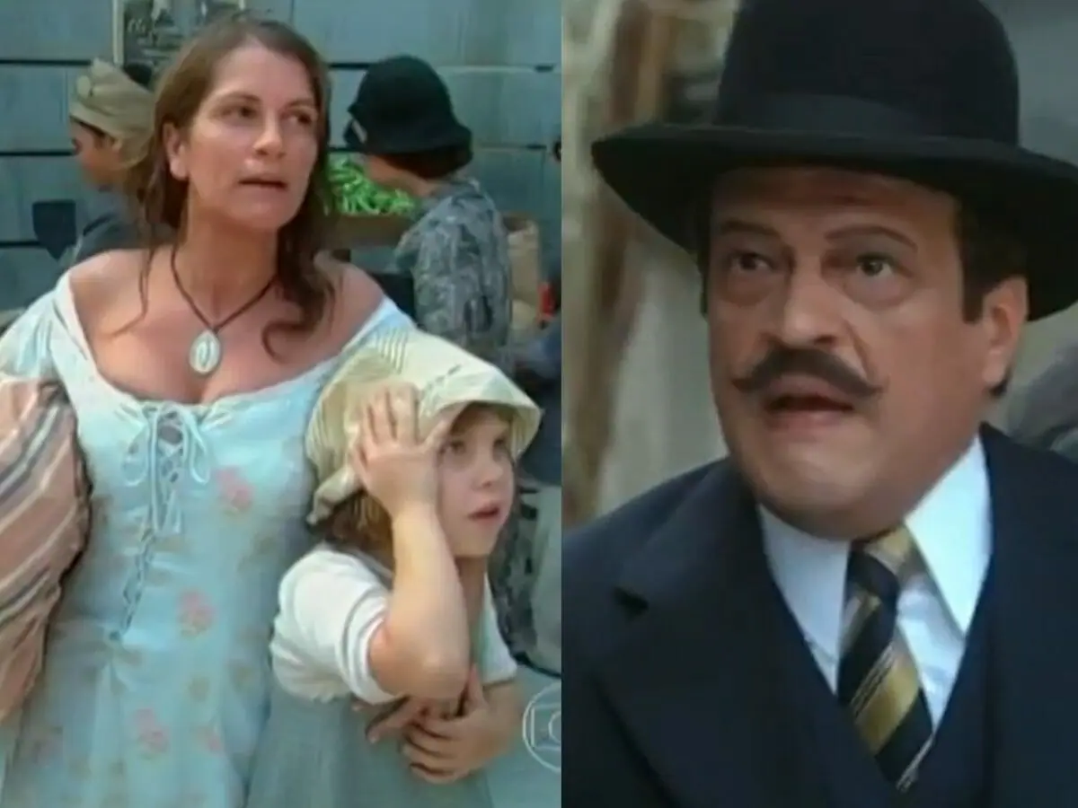 Joana (Tássia Camargo) e Batista (Luís Mello) em O Cravo e a Rosa (Reprodução/Globo)