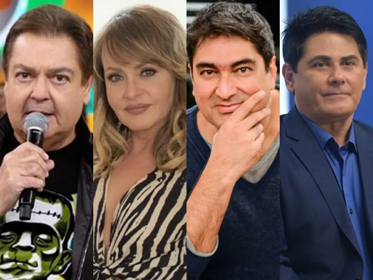 Fausto Silva, Gaby Spanic, Zeca Camargo e César Filho (Reprodução/Montagem Observatório da TV)