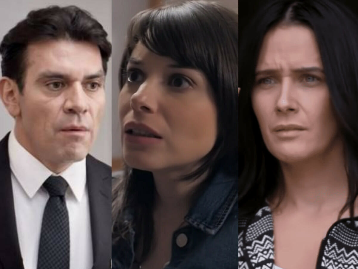 Ernesto (Jorge Salinas), Gina (Dany Perea) e Irene (Camila Selser) no final de Te Dou a Vida (Reprodução)