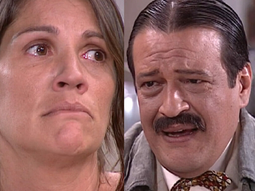 Joana (Tássia Camargo) e Batista (Luís Melo) em O Cravo e a Rosa