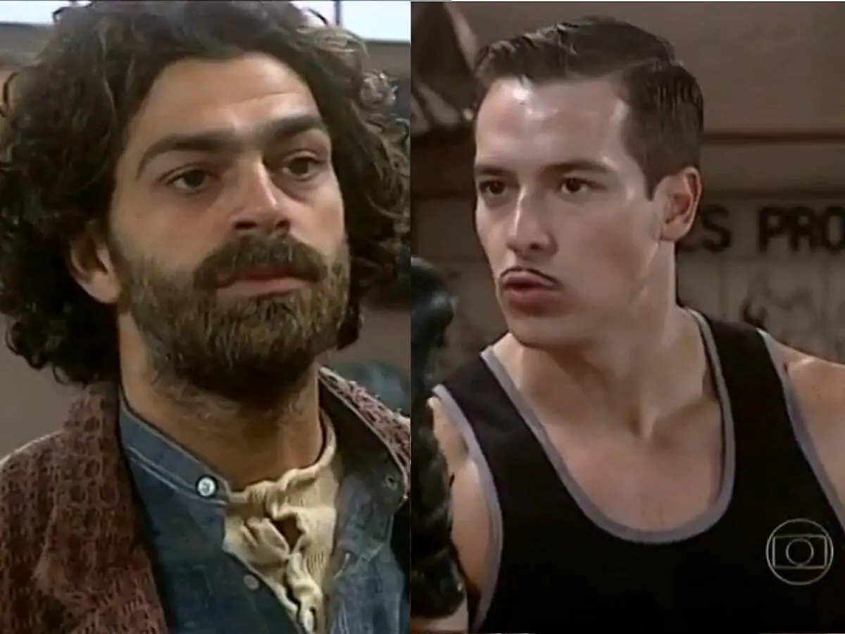 Petruchio (Eduardo Moscovis) e Heitor (Rodrigo Faro) de O Cravo e a Rosa