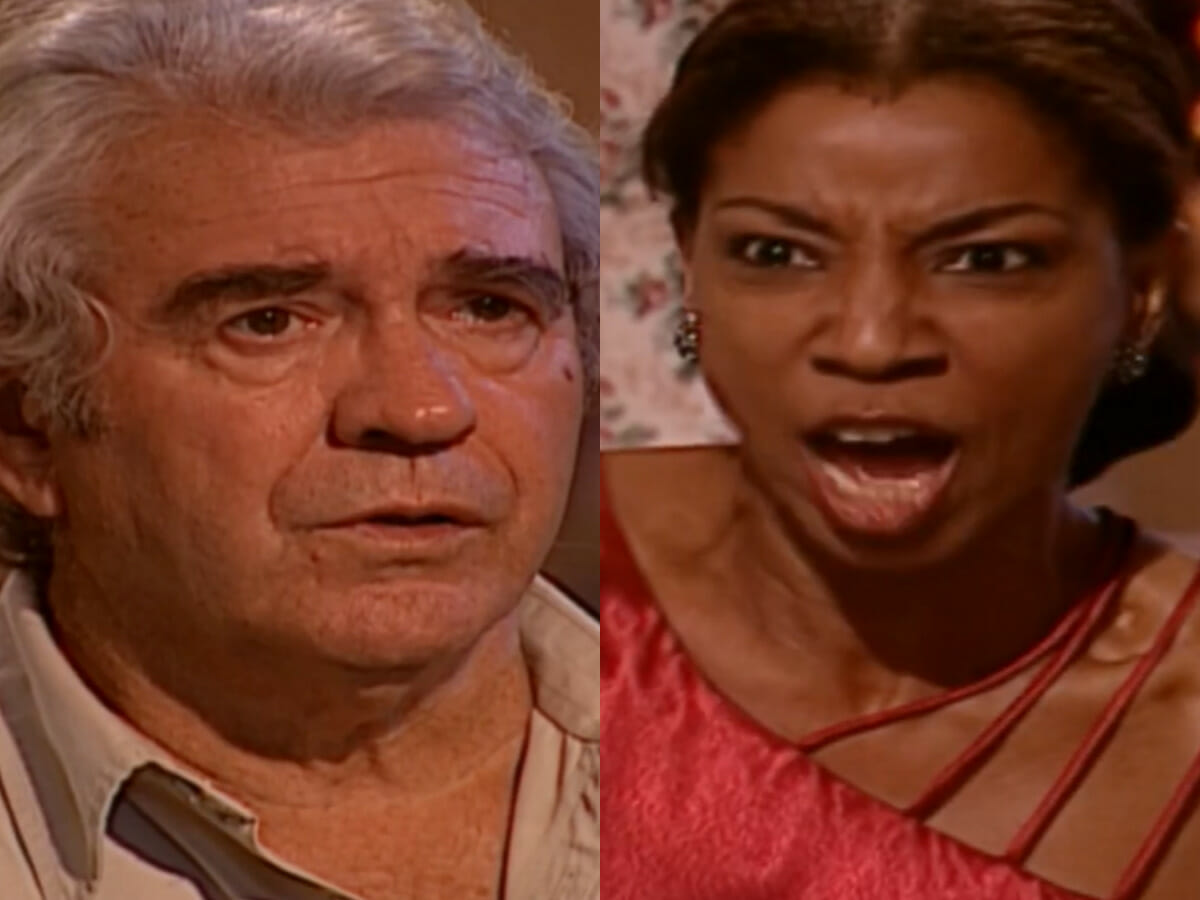 Albieri (Juca de Oliveira) e Deusa (Adriana Lessa) em O Clone (Reprodução/Globo)