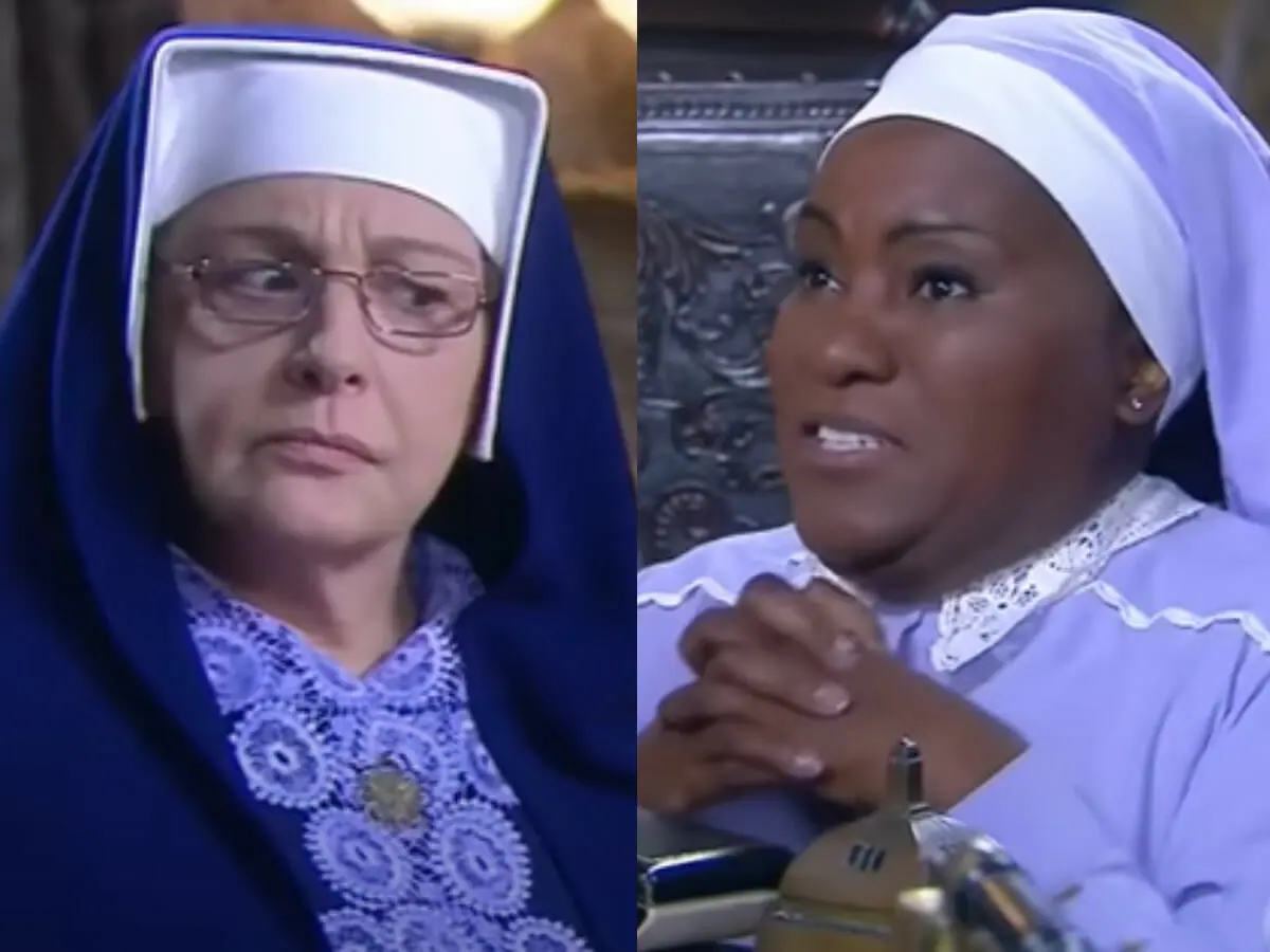 Madre Superiora (Eliana Guttman) e Fabiana (Karin Hils) em Carinha de Anjo (Reprodução/SBT)