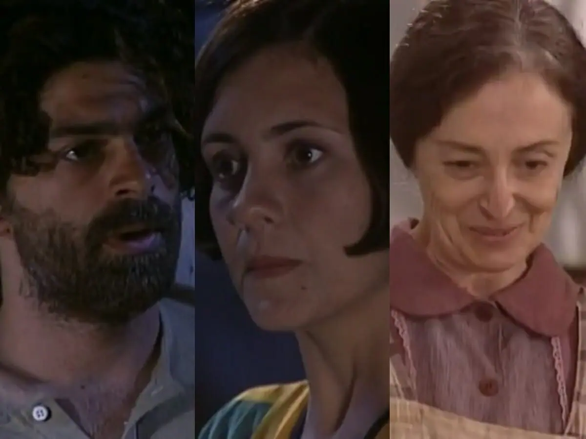 Petruchio (Eduardo Moscovis), Catarina (Adriana Esteves) e Neca (Ana Lucia Torre) de O Cravo e a Rosa