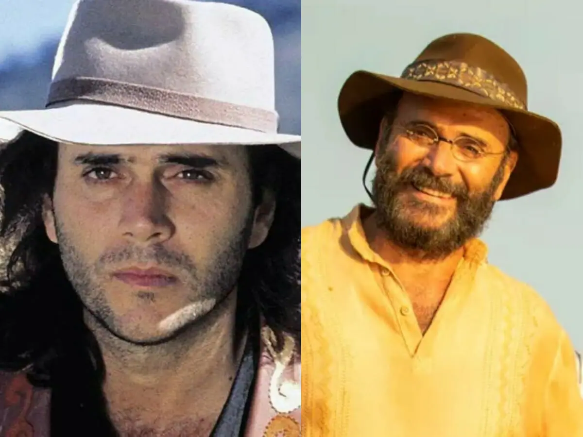 Almir Sater em 1990 e hoje, caracterizado para o remake de Pantanal