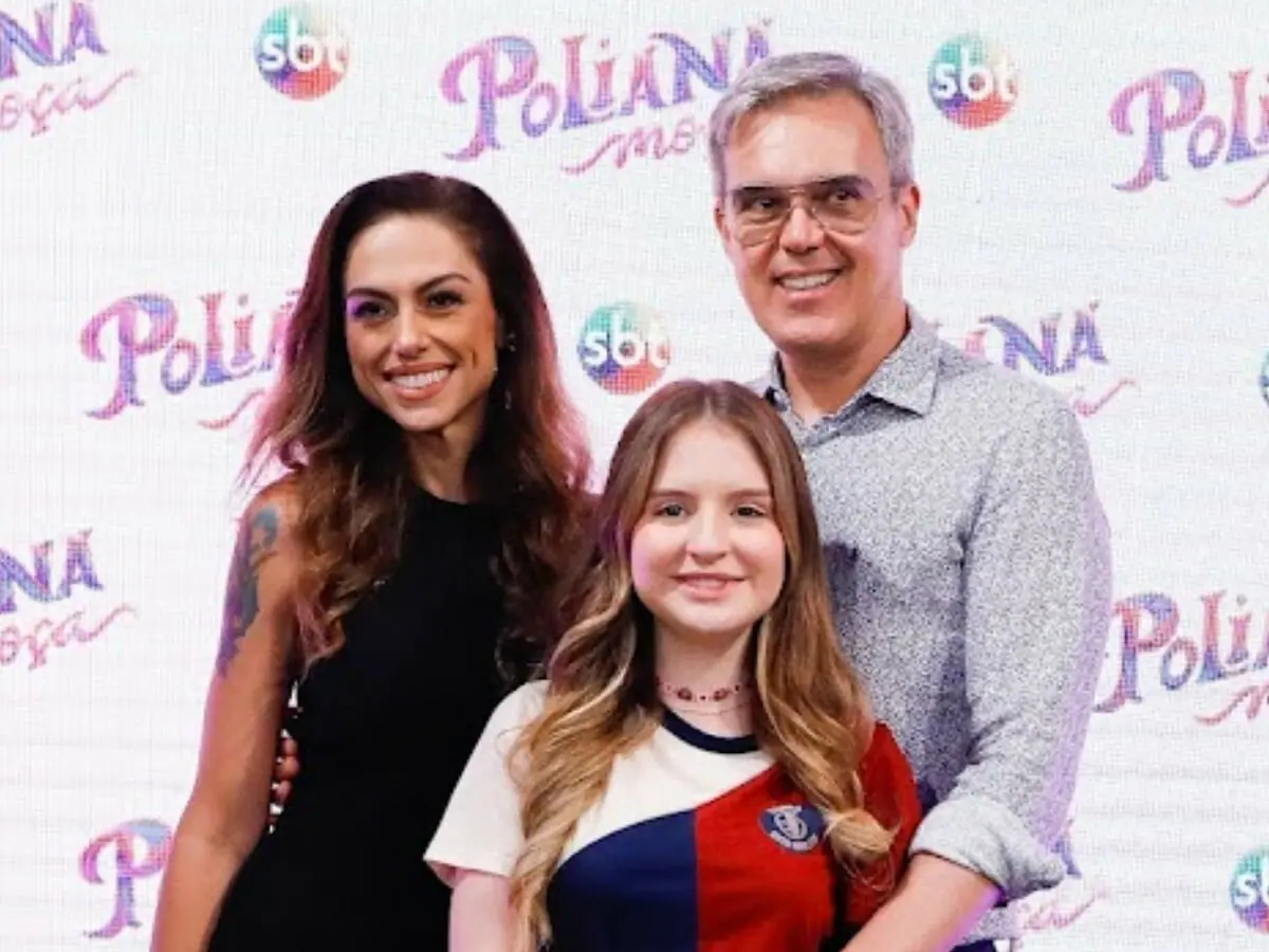 Ana Paula Lima, Dalton Vigh e Sophia Valverde na coletiva de Poliana Moça