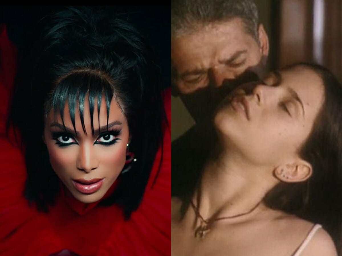 Anitta em cena do videoclipe Boys Don't Cry e ao lado cena da minissérie Presença de Anitta (Reprodução: YouTube/Globo)