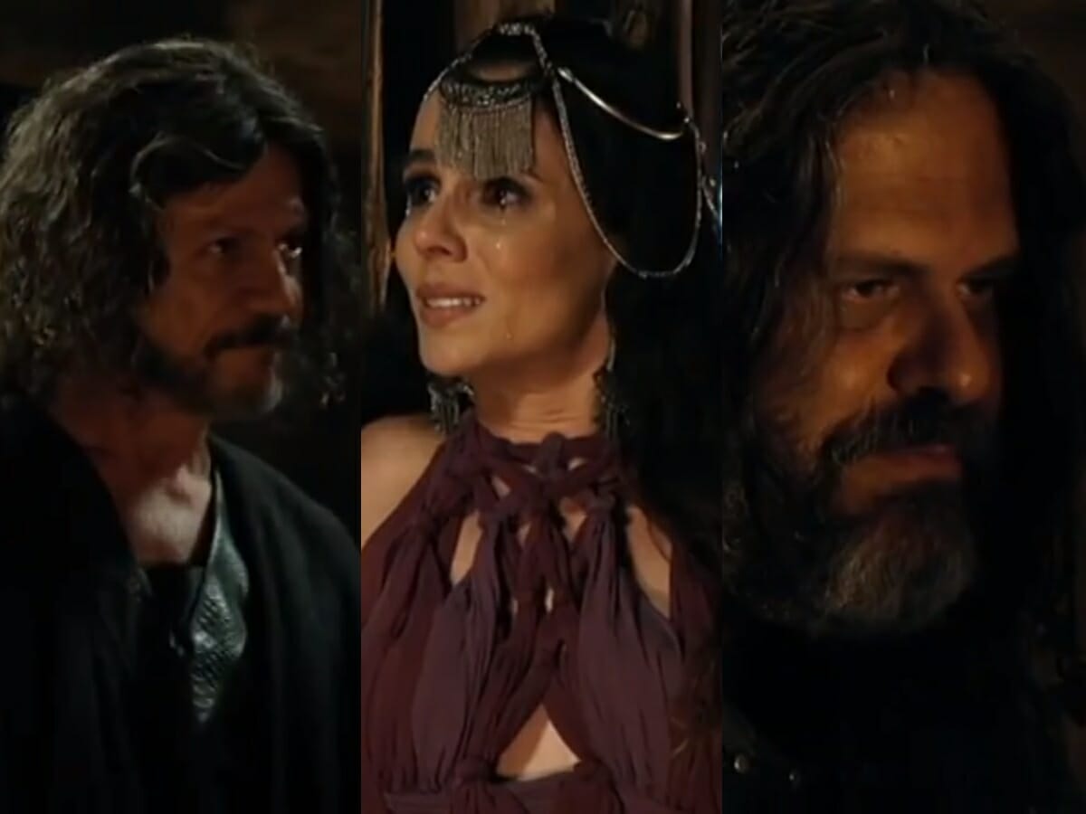 Gror (Antonio Gonzales), Raabe (Miriam Freeland) e Tibar (Leonardo Franco) de A Bíblia