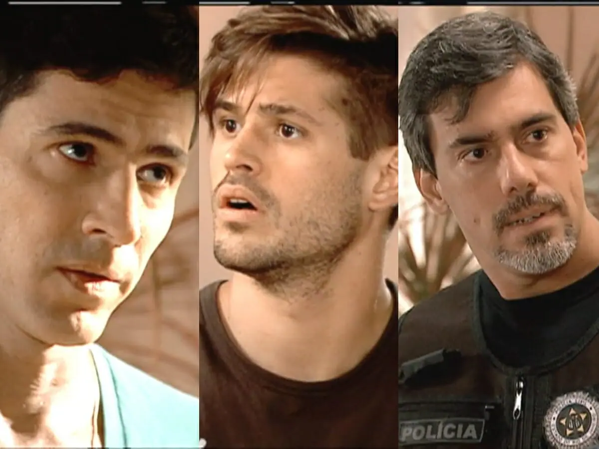 Pedro (Leonardo Brício), Antonio (Dado Dolabella) e policial de Chamas da Vida