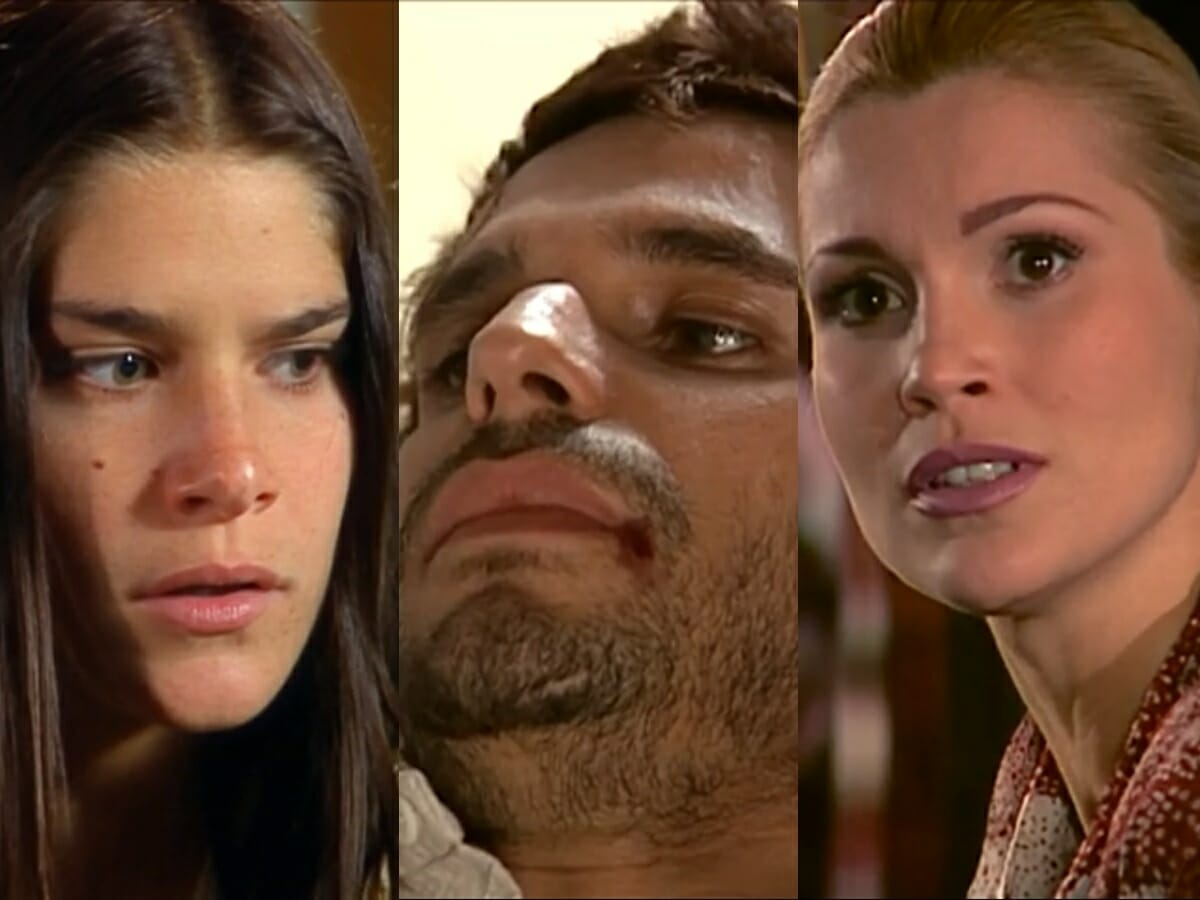 Serena (Priscila Fantin), Guto (Alexandre Barillari) e Cristina (Flávia Alessandra) de Alma Gêmea