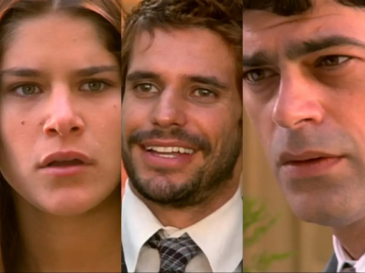 Serena (Priscila Fantin), Guto (Alexandre Barillari) e Rafael (Eduardo Moscovis) de Alma Gêmea