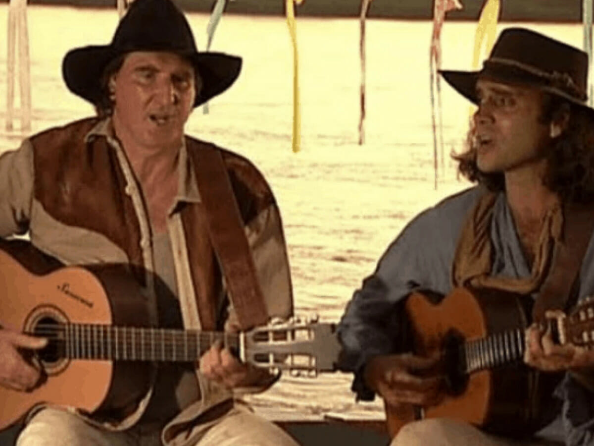 Trindade (Almir Sater) e Tibério (Sérgio Reis) na Pantanal de 1990