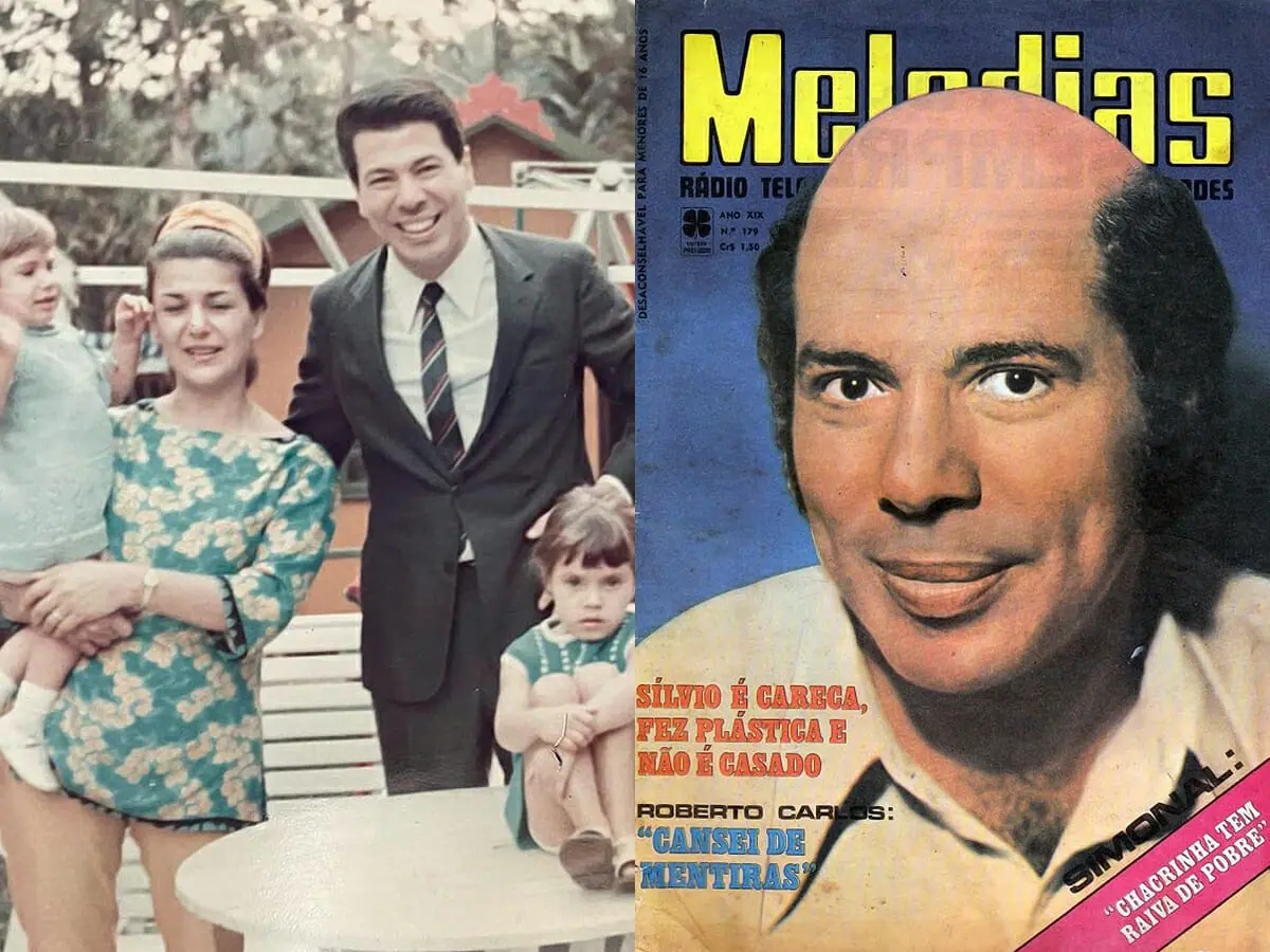 Silvio Santos e sua família nos anos 60; ao lado, capa da revista Melodias de 1971