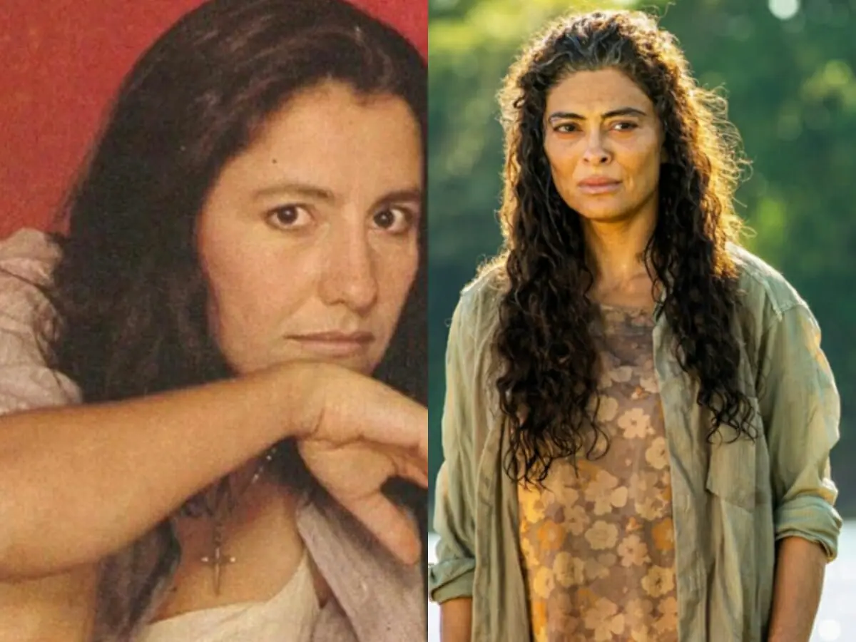 Cássia Kis na época de Pantanal e Juliana Paes como Maria Marruá no remake