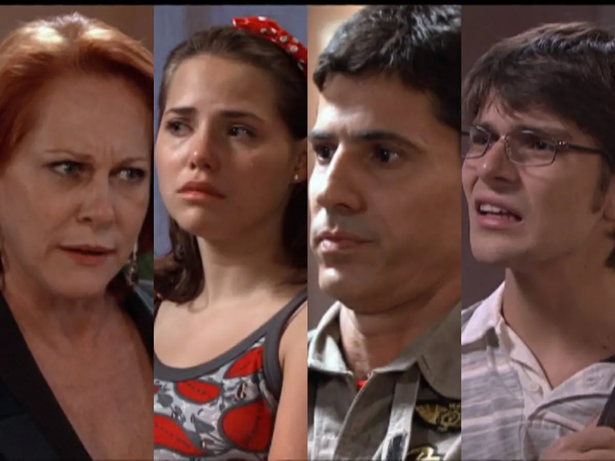 Vilma (Lucinha Lins), Vivi (Letícia Colin), Pedro (Leonardo Brício) e Guga (Thiago de los Reyes) de Chamas da Vida