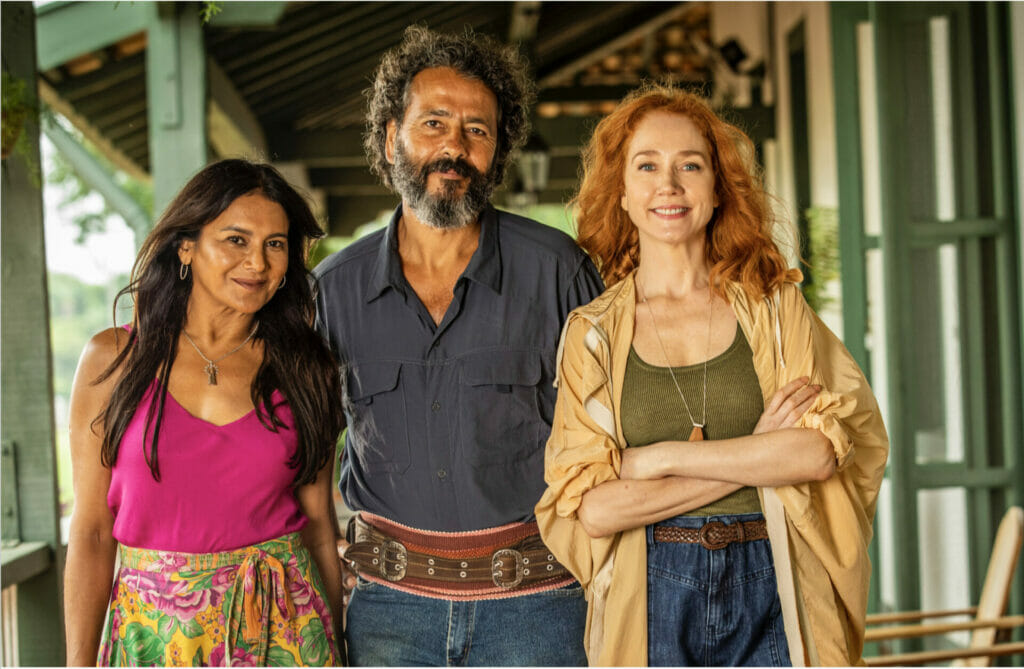 Filó (Dira Paes ), José Leôncio (Marcos Palmeira) e Irma (Camila Morgado) de Pantanal