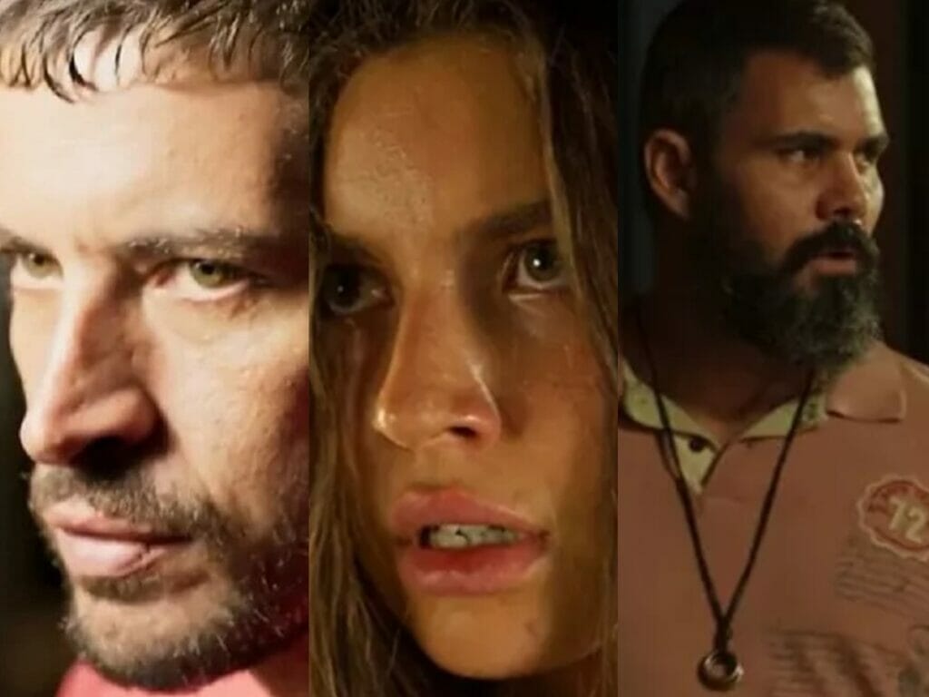 Levi (Leandro Lima), Juma (Alanis Guillen) e Alcides (Juliano Cazarré) de Pantanal