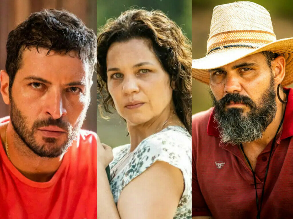 Levi (Leandro Lima), Maria Bruaca (Isabel Teixeira) e Alcides (Juliano Cazarré) em Pantanal