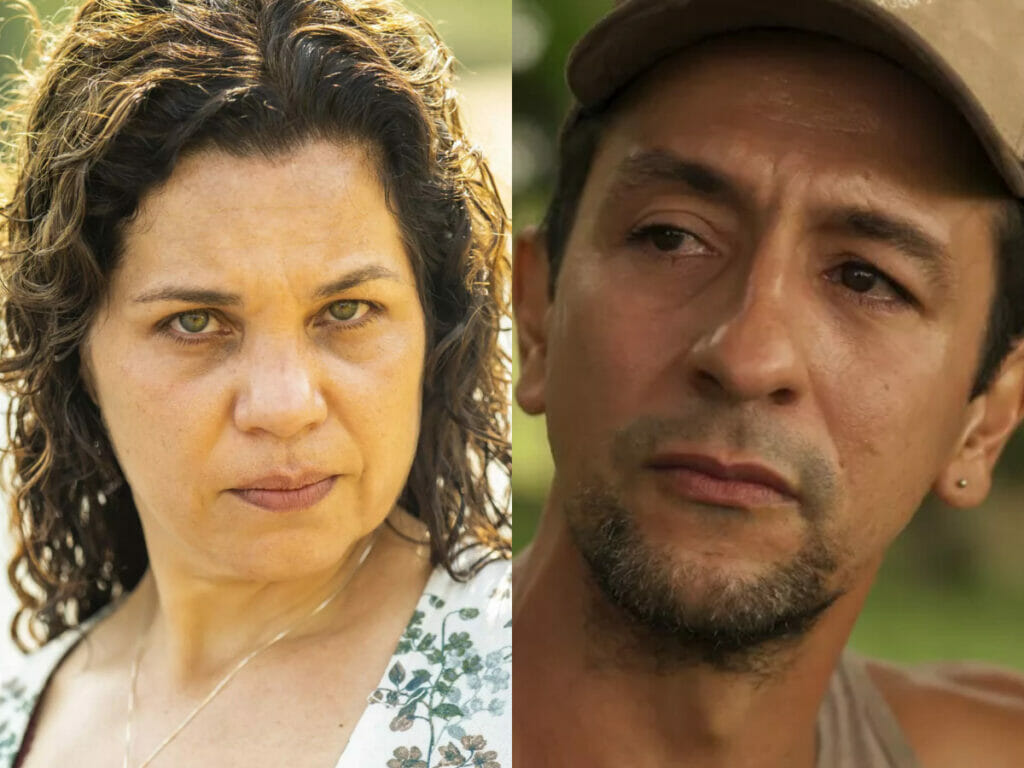 Maria Bruaca (Isabel Teixeira) e José Lucas (Irandhir Santos) na novela Pantanal