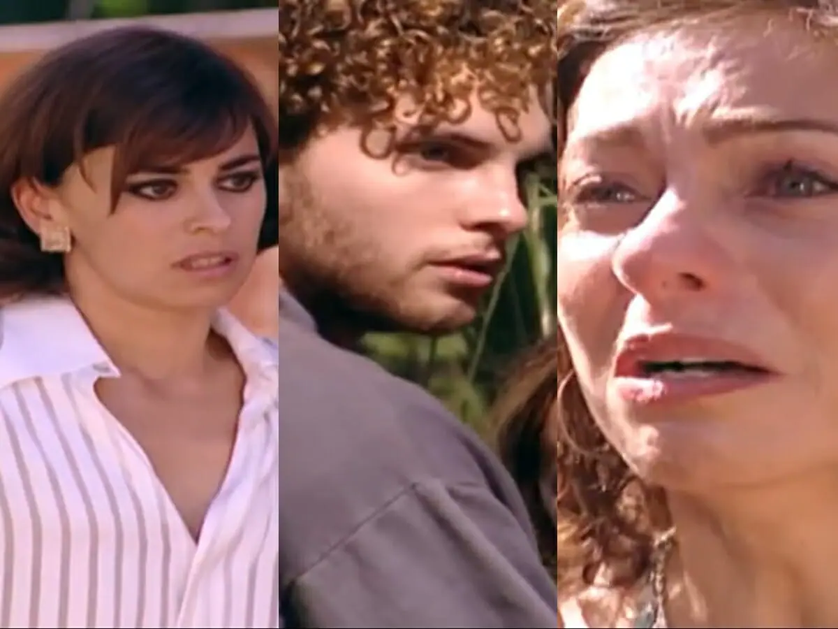 Maysa (Daniela Escobar), Nando (Thiago Fragoso) e Clarice (Cissa Guimarães) de O Clone