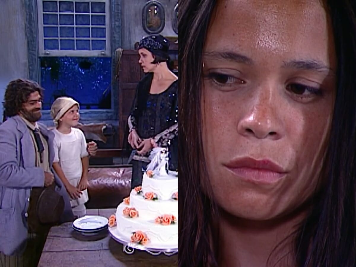 Petruchio (Eduardo Moscovis), Fátima (Thais Müller), Catarina (Adriana Esteves) e Lindinha (Vanessa Gerbelli) de O Cravo e a Rosa