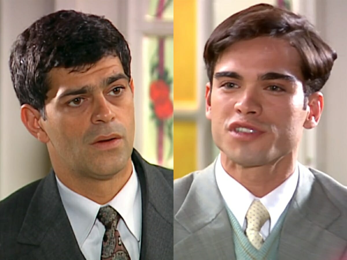 Rafael (Eduardo Moscovis) e Felipe (Sidney Sampaio) de Alma Gêmea