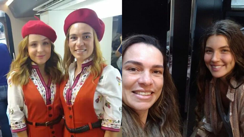 A dublê Gisele Oliveira ao lado de Larissa Manoela e Alanis Guillen