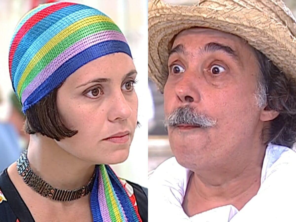 Catarina (Adriana Esteves) e Calixto (Pedro Paulo Rangel) de O Cravo e a Rosa