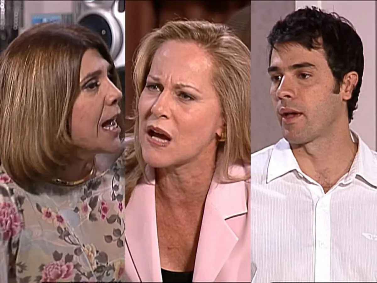 Fátima (Tânia Bondesan), Branca (Lucinha Lins) e José Armando (Cláudio Lins) de Esmeralda