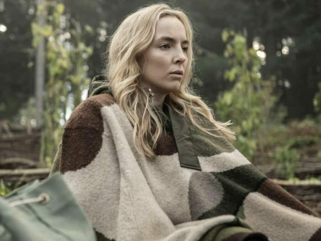 A atriz Jodie Comer na temporada final de Killing Eve