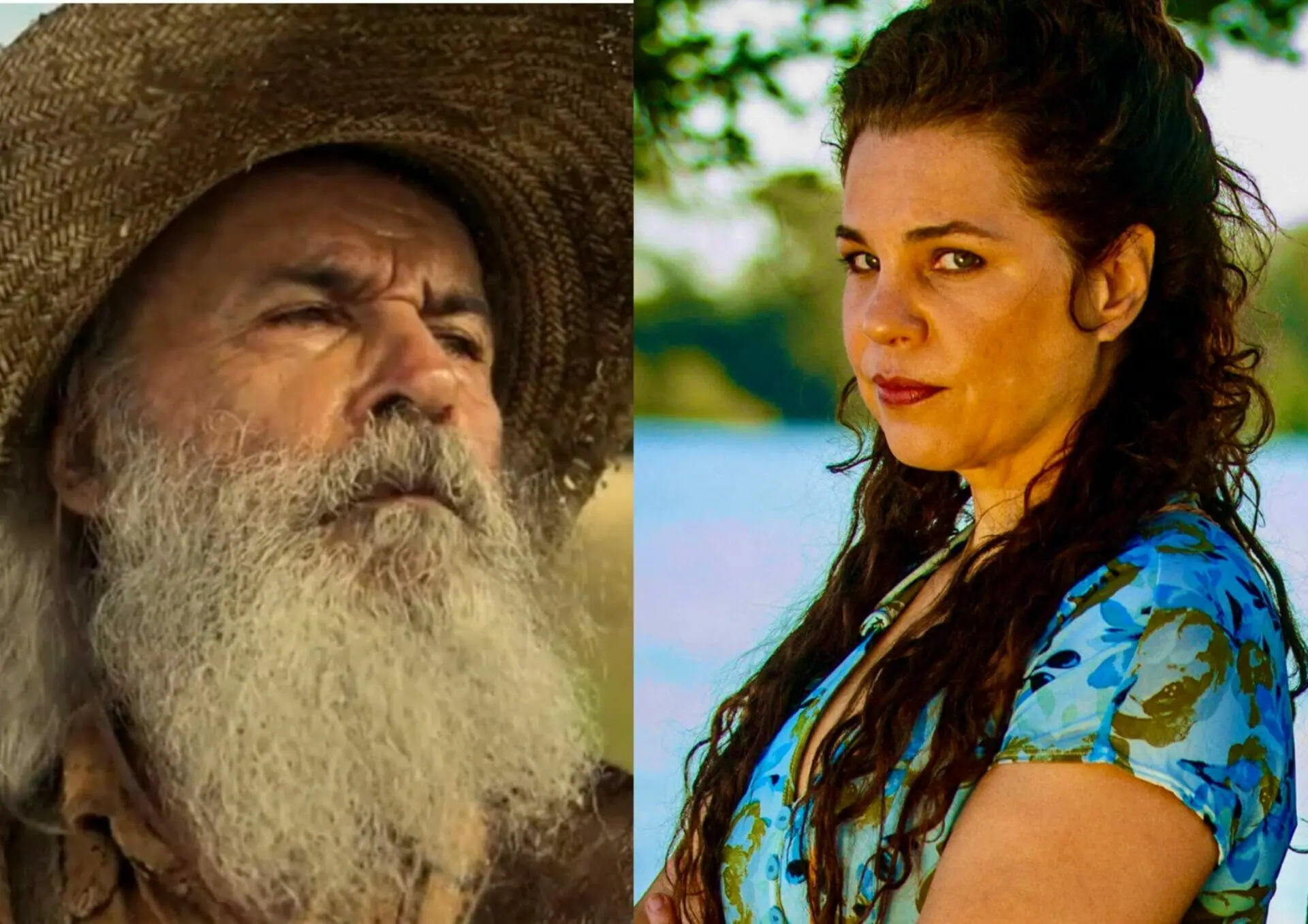 Velho do Rio (Osmar Prado) e Maria Bruaca (Isabel Teixeira) na novela Pantanal