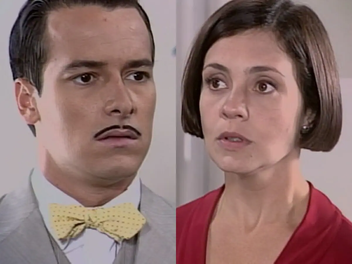 Heitor (Rodrigo Faro) e Catarina (Adriana Esteves) de O Cravo e a Rosa