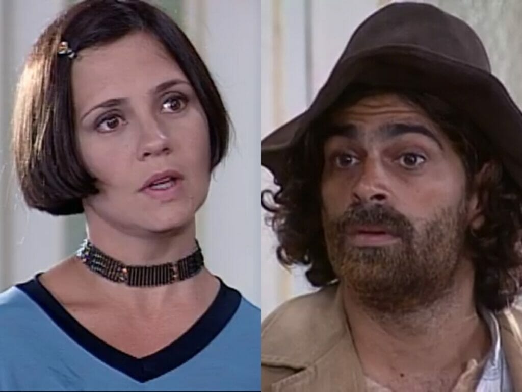 Catarina (Adriana Esteves) e Petruchio (Eduardo Moscovis) de O Cravo e a Rosa