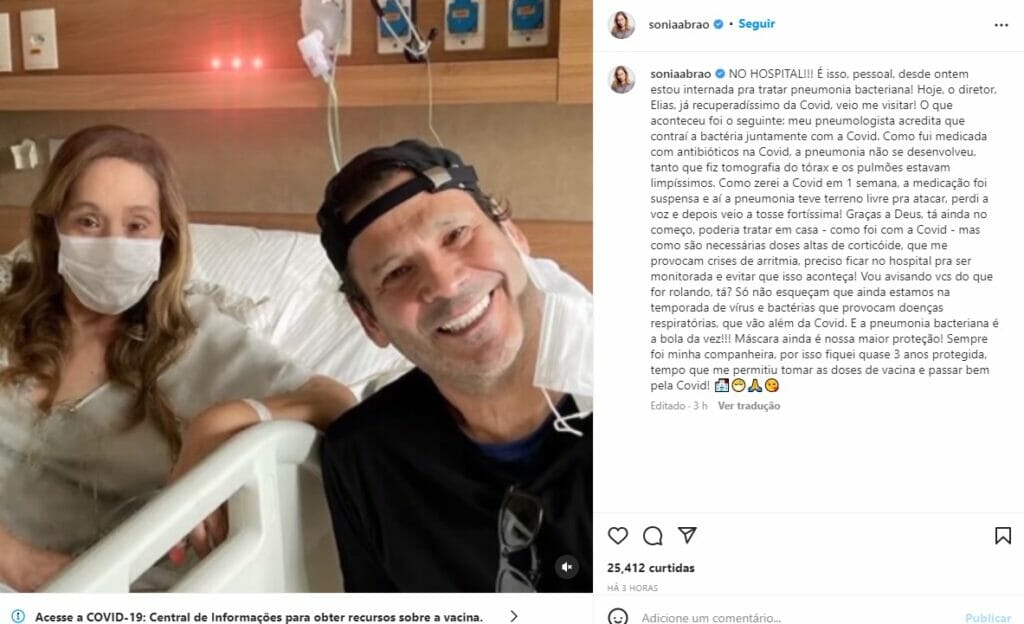 Sonia Abrão posou com o irmão, Elias Abrão, no hospital