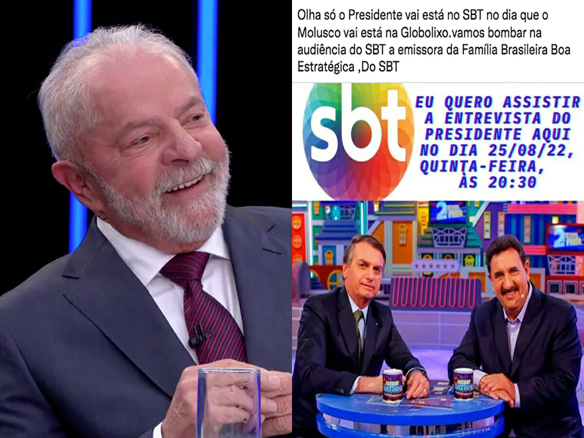 Lula no Jornal Nacional; à direita, fake news sobre entrevista de Ratinho com Jair Bolsonaro