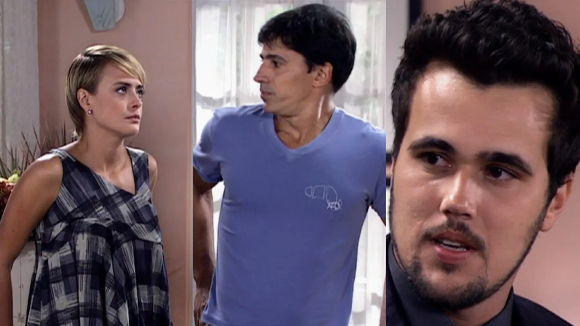Carolina (Juliana Silveira), Pedro (Leonardo Brício) e Tomás (Bruno Ferrari) de Chamas da Vida