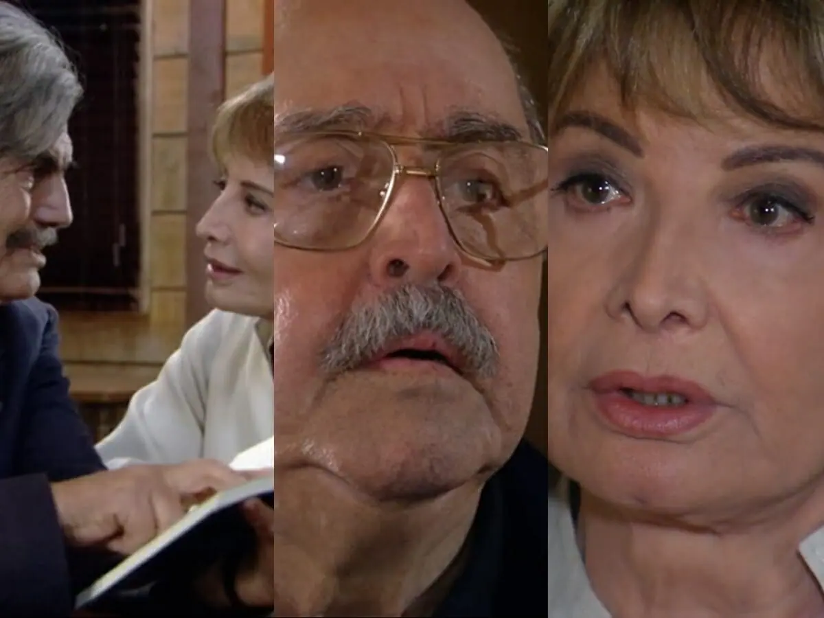 Copola (Tarcísio Meira), Gonçalo (Mauro Mendonça) e Irene (Glória Menezes) de A Favorita
