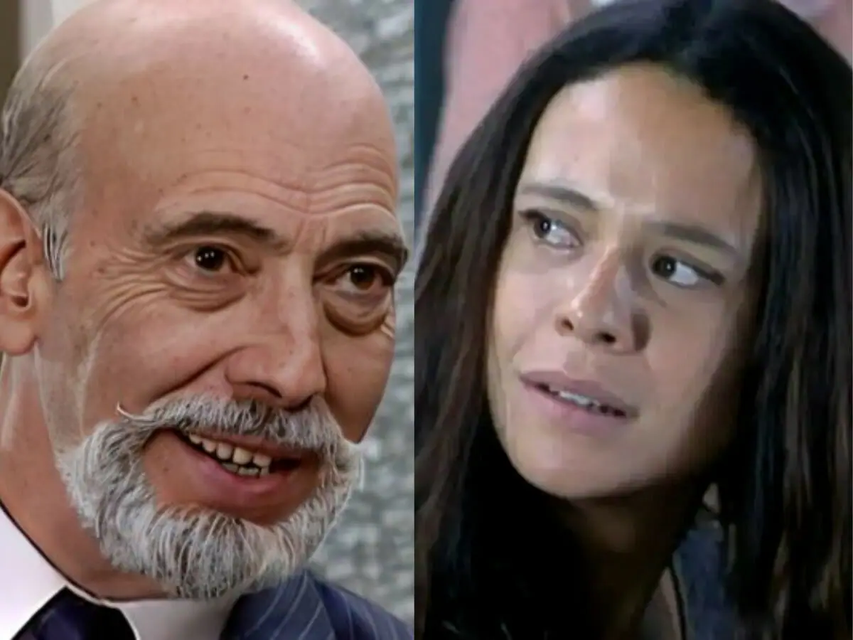 Delegado Sansão (Paulo Hesse) e Lindinha (Vanessa Gerbelli) no final de O Cravo e a Rosa