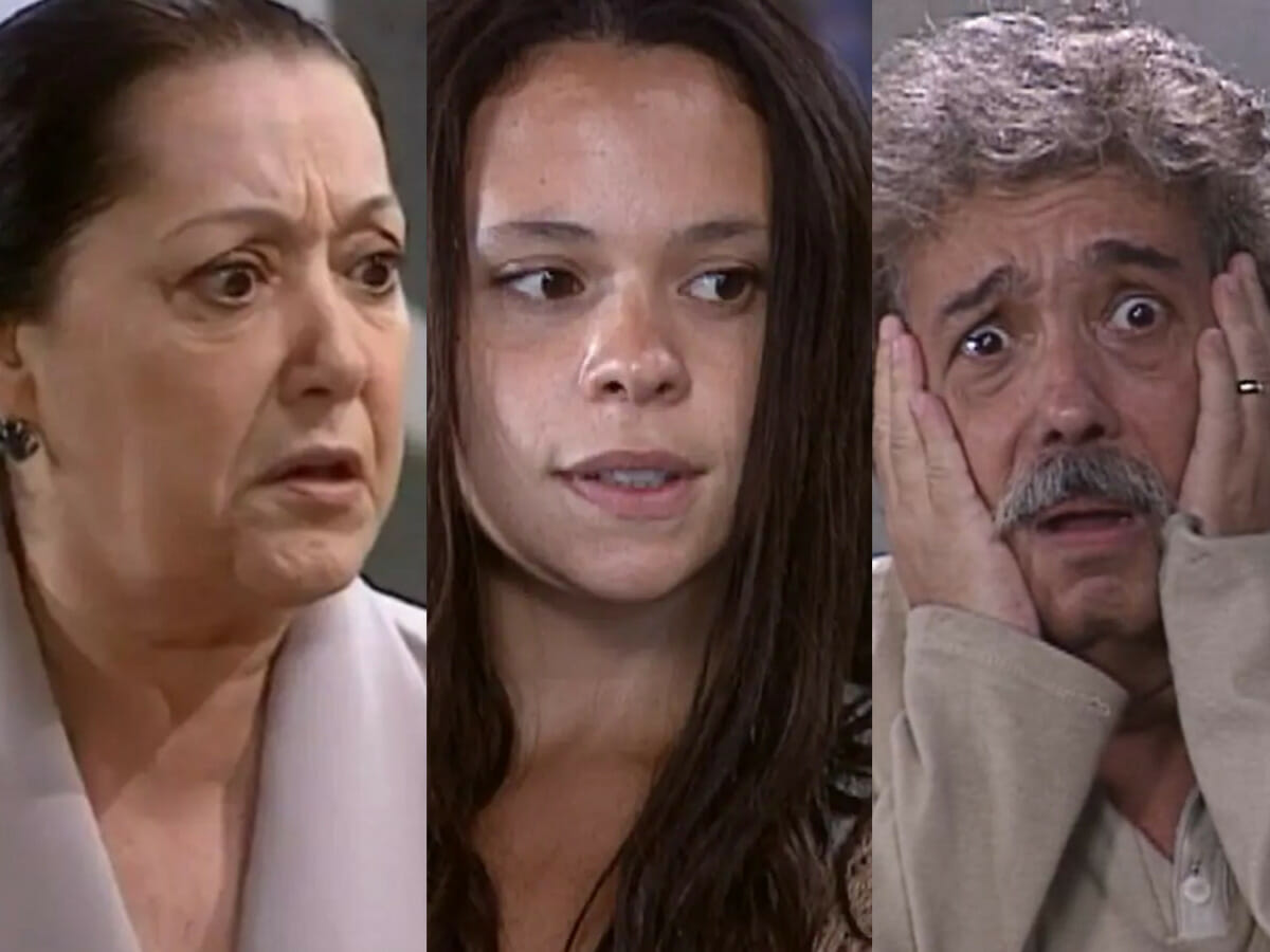 Mimosa (Suely Franco), Lindinha (Vanessa Gerbelli) e Calixto (Pedro Paulo Rangel) em O Cravo e a Rosa