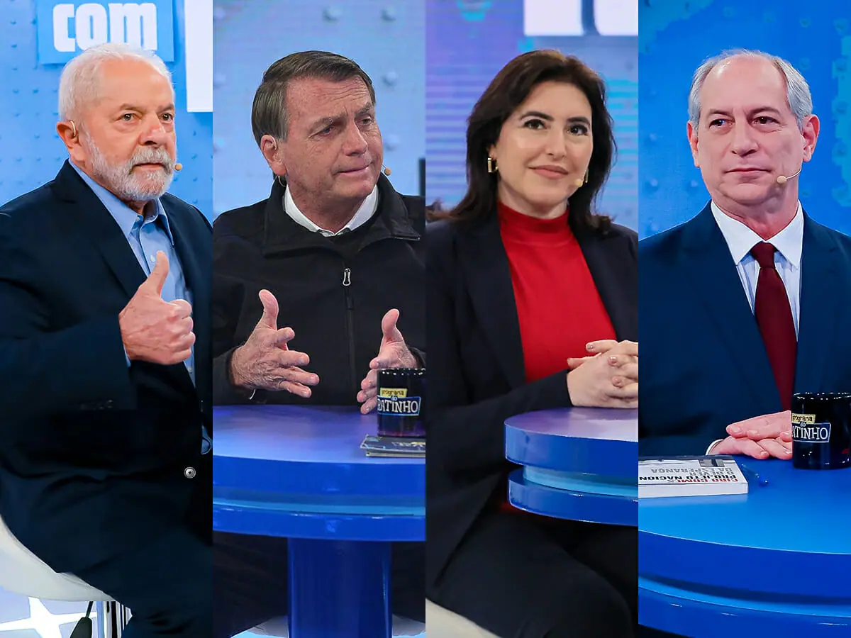 Lula, Jair Bolsonaro, Simone Tebet e Ciro Gomes no programa Candidatos com Ratinho