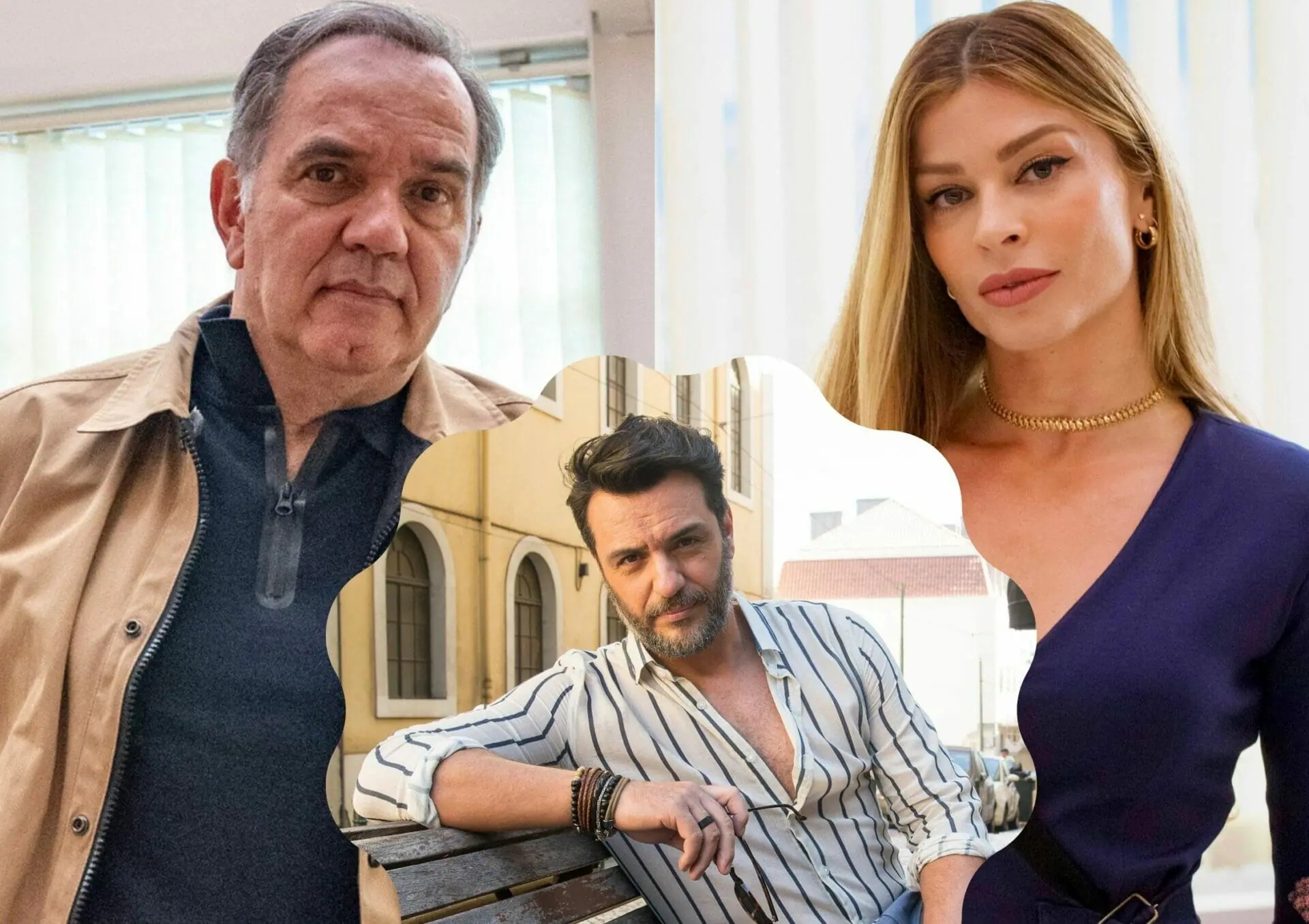 Guerra (Humberto Martins), Débora (Grazi Massafera) e Moretti (Rodrigo Lombardi) na novela Travessia