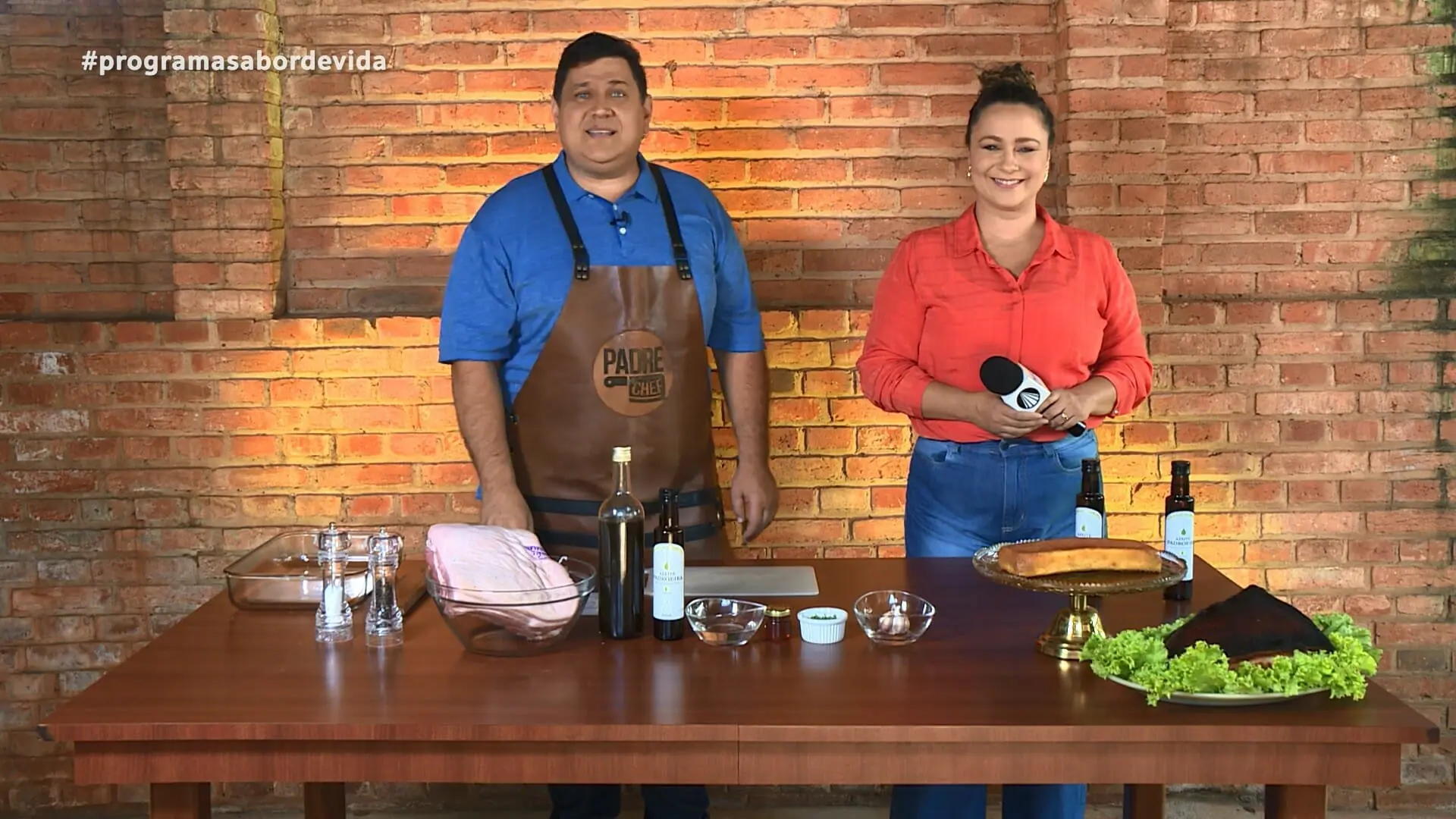 Padre Chef, Evandro Zanardo e Bianca Láua no programa Sabor de Vida, da TV Aparecida