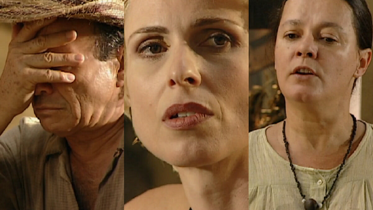 Zé do Araguaia (Stênio Garcia), Léia (Silvia Pfeifer) e Donana (Bete Mendes) de O Rei do Gado