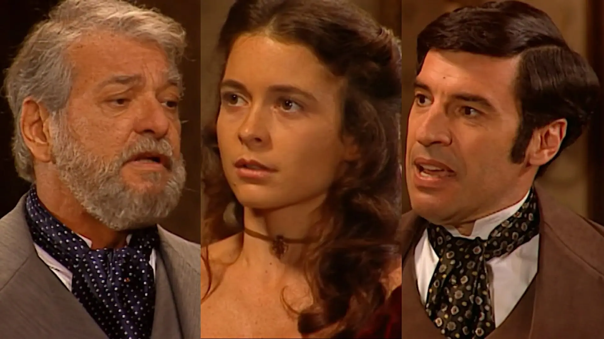 Queiroz (Carlos Eduardo Dolabella), Olívia (Cláudia Abreu) e Higino Ventura (Paulo Betti) de Força de Um Desejo