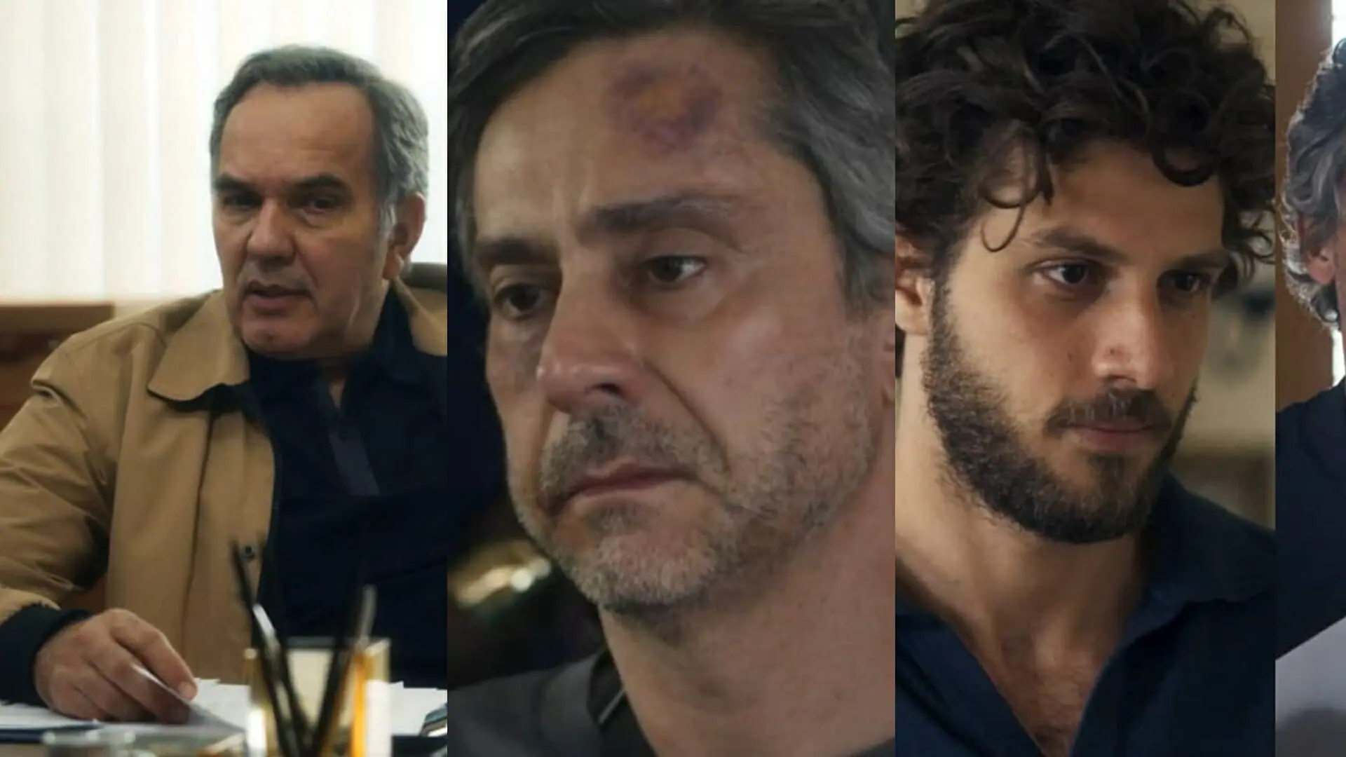 Guerra (Humberto Martins), Stenio (Alexandre Nero) e Ari (Chay Suede) de Travessia