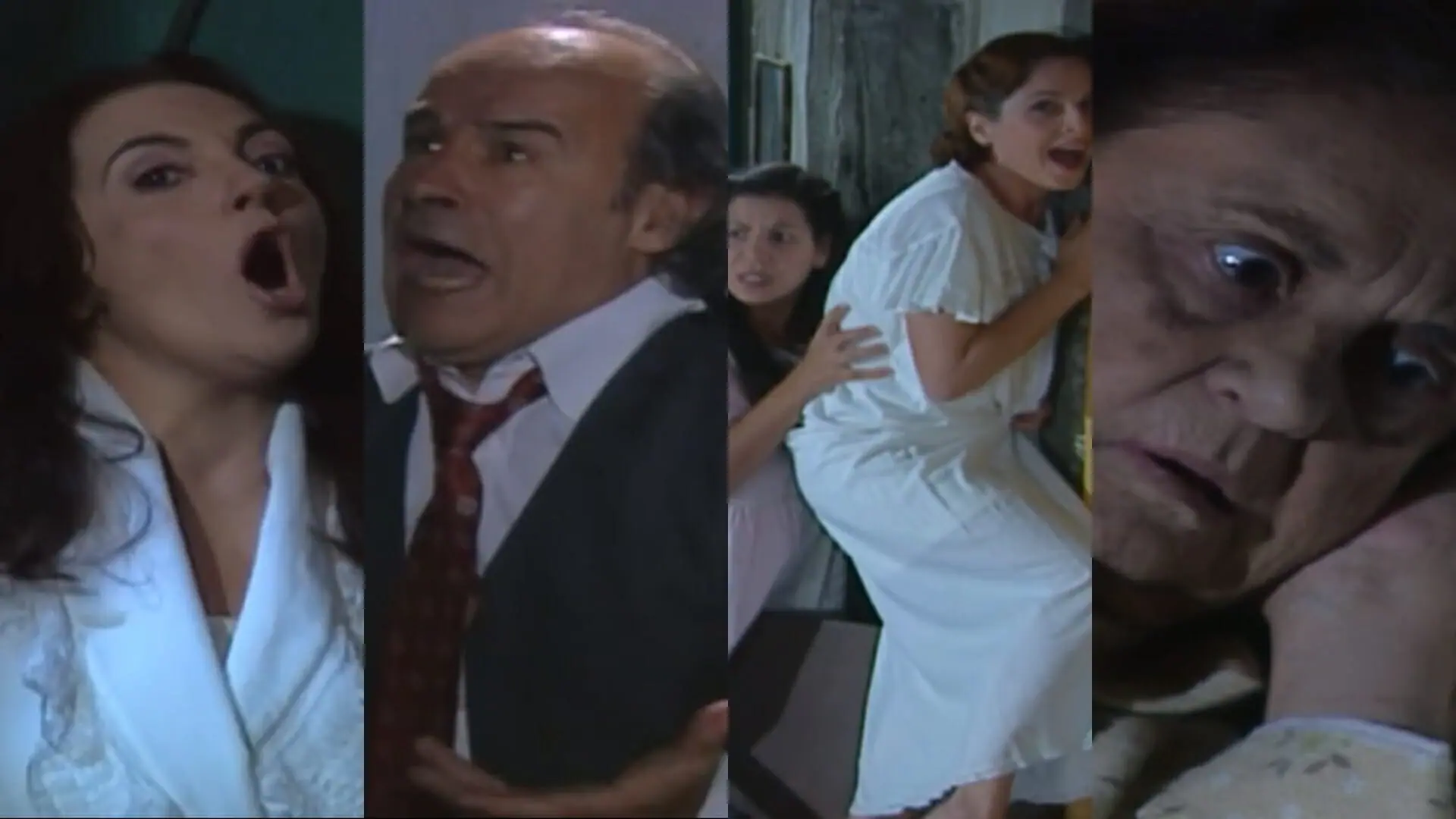 Dona Mocinha (Denise Del Vecchio), Margarido (Osmar Prado), Dália (Carla Daniel), Márcia (Drica Moraes) e Carmem (Laura Cardoso) de Chocolate com Pimenta