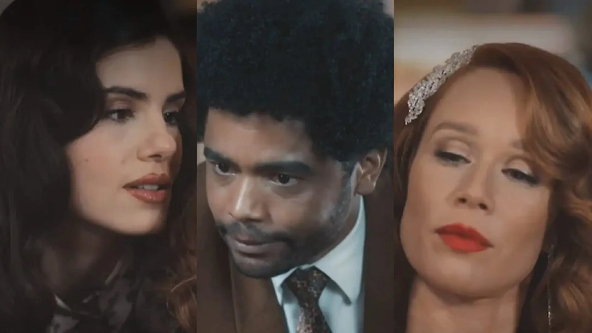 Marê (Camila Queiroz), Orlando (Diogo Almeida) e Gilda (Mariana Ximenes) de Amor Perfeito