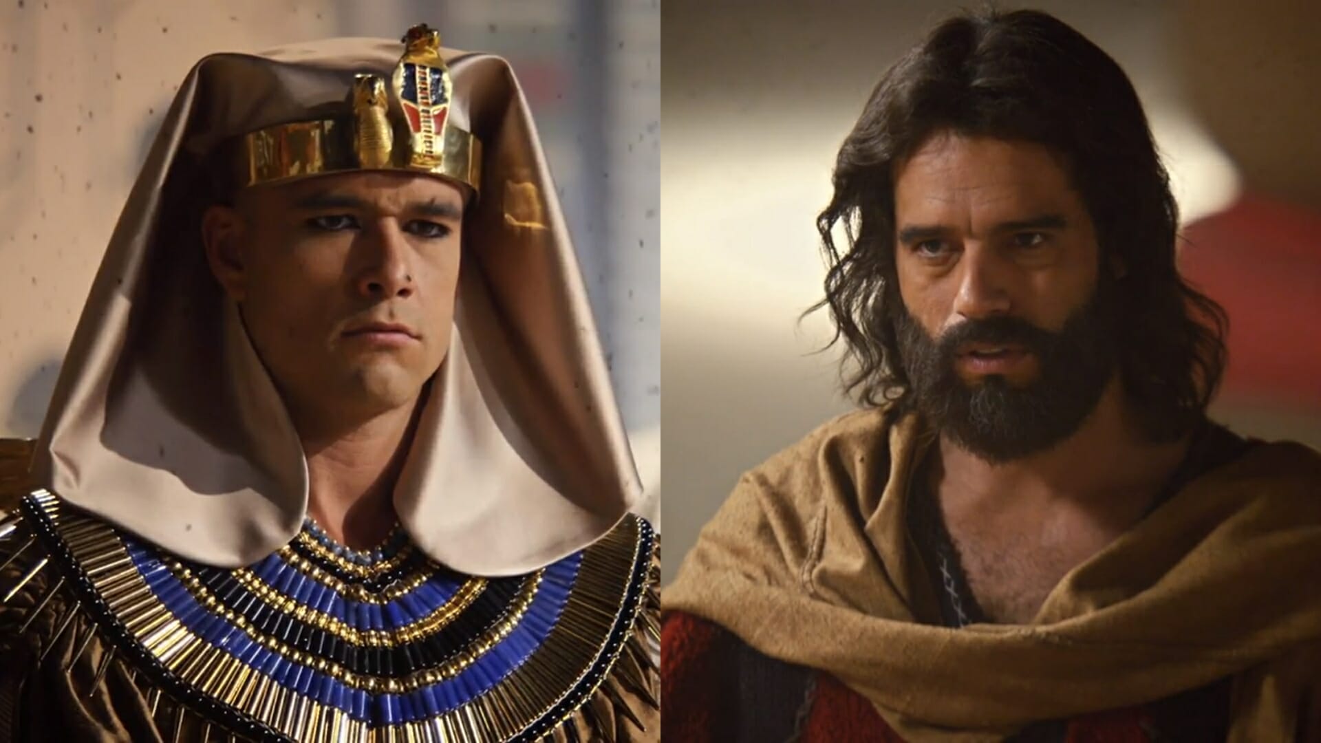 Ramsés (Sergio Marone) e Moisés (Guilherme Winter) de Os Dez Mandamentos