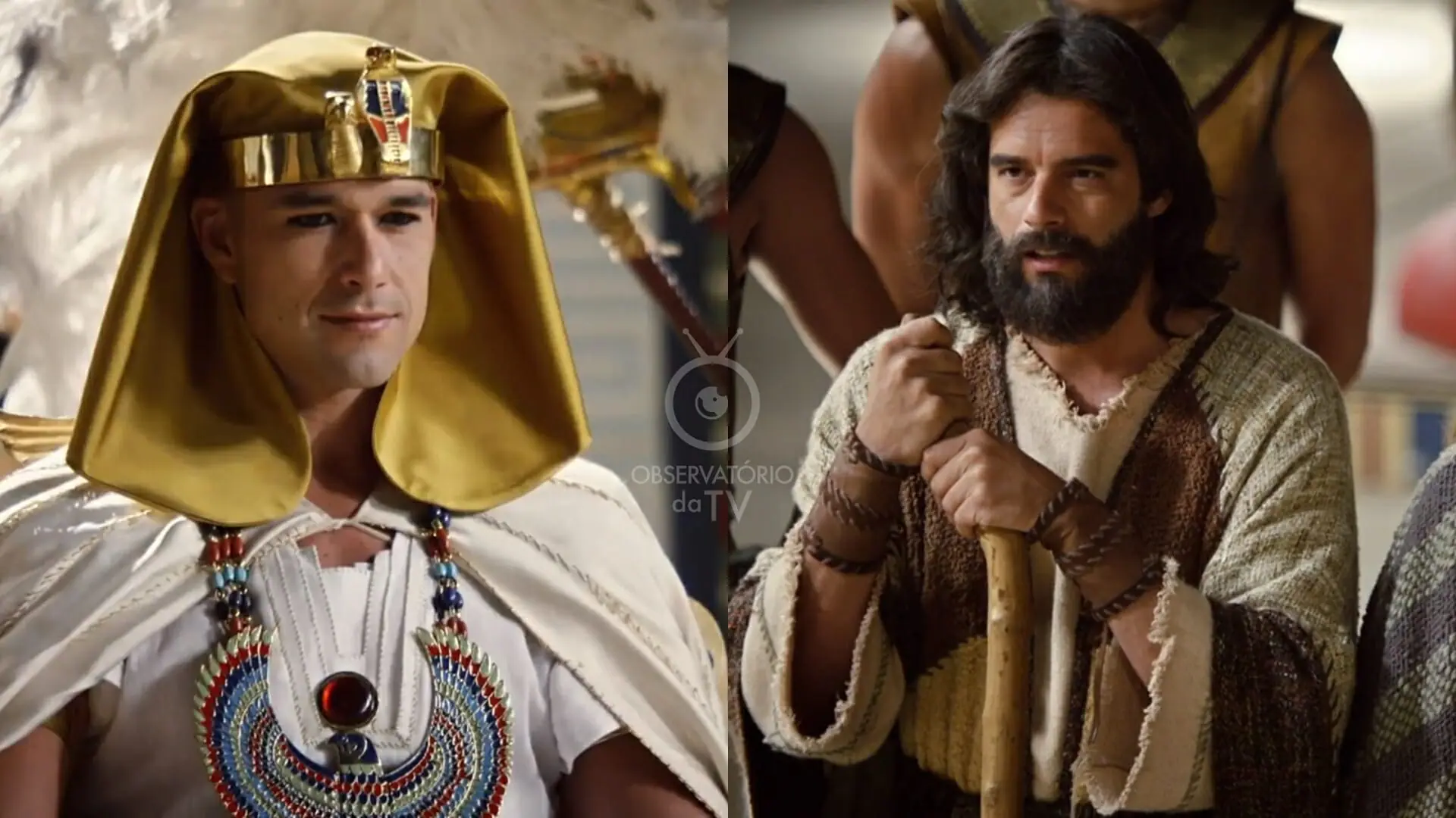 Ramsés (Sergio Marone) e Moisés (Guilherme Winter) de Os Dez Mandamentos