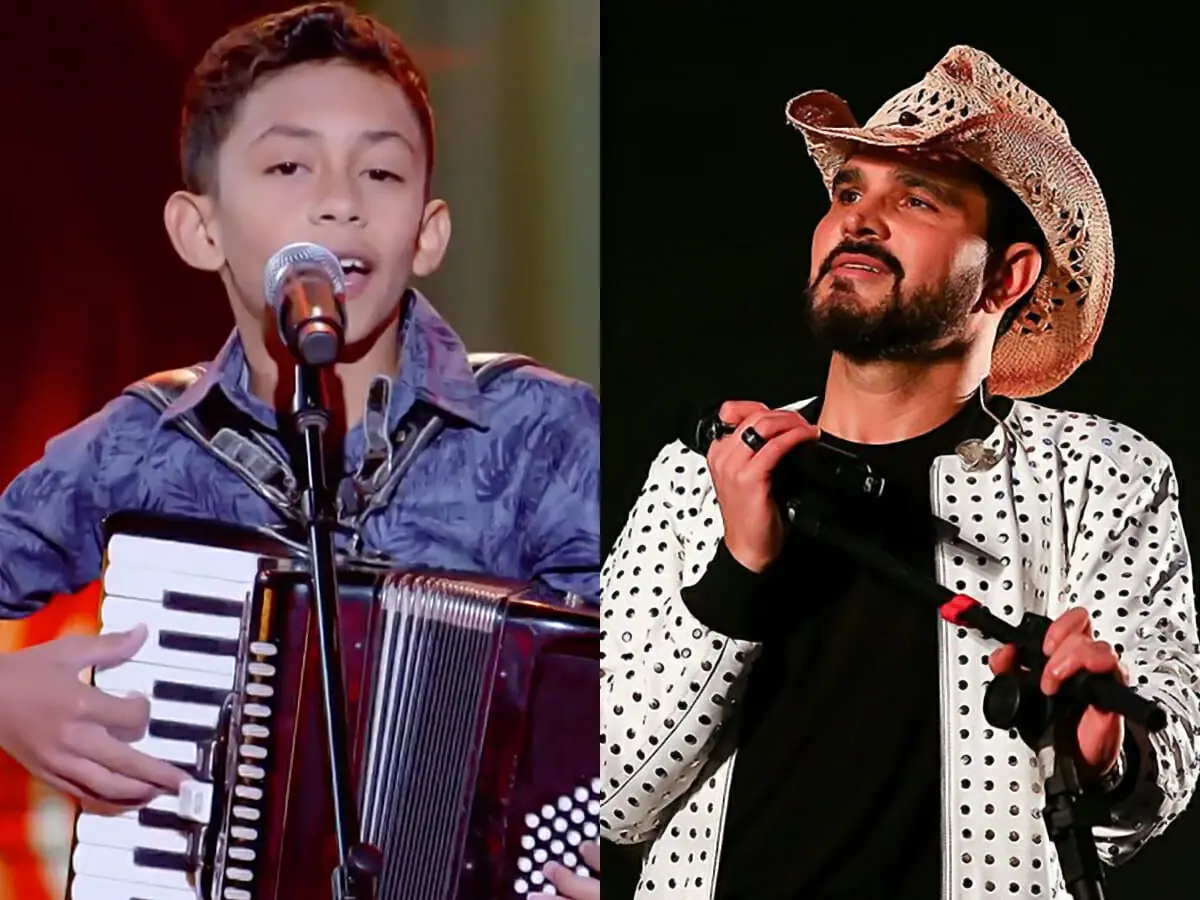 À esquerda, Alejandro Rodrigues no The Voice Kids; à direita, Luciano Camargo